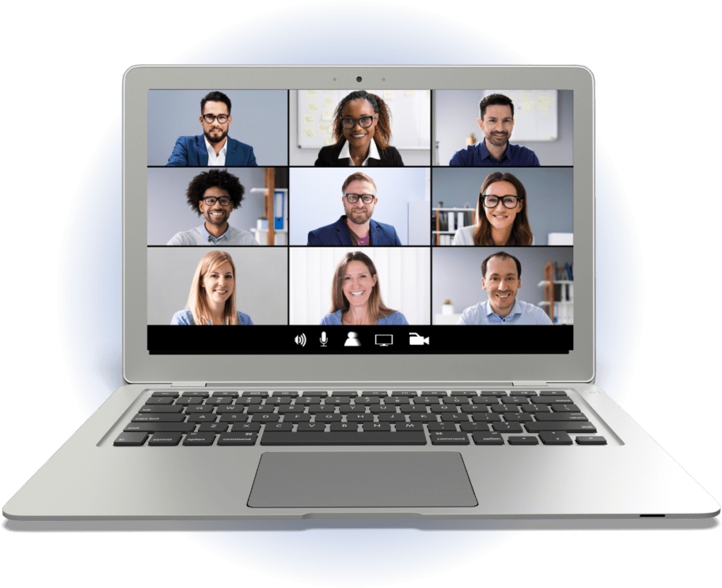 Virtual group coaching on laptop screen