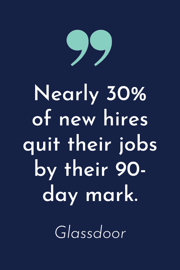 Nearly 30% of new hires quit their jobs by their 90-day mark. - Glassdoor 