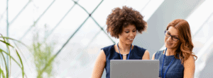 women talking at work